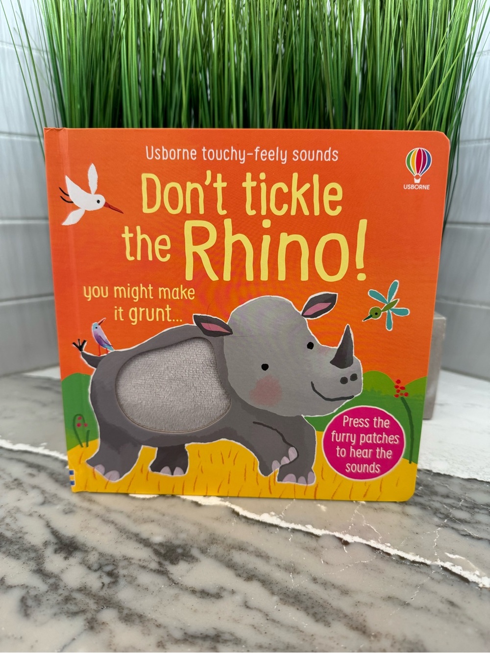 Usborne Don't Tickle the Rhino! Touchy-Feely Sounds Book - Orange, Gray
